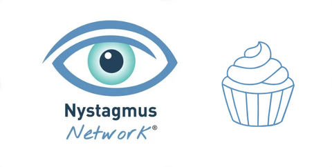A Nystagmus Network cake flag with the charity logo and the outline of a cupcake.