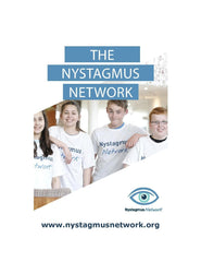 The front cover of the Nystagmus Network information leafelt showing a group of young people wearing Nystagmus Network T-shirts.
