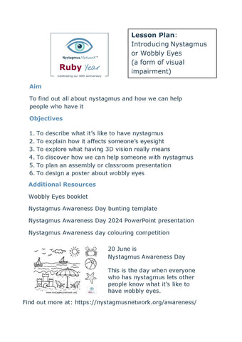 Nystagmus Awareness Day Lesson Plan 2024