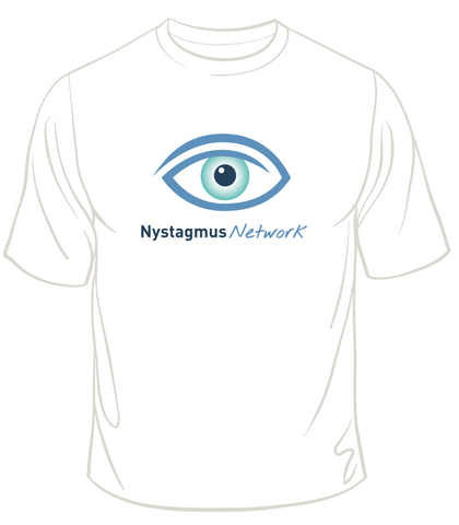 Nystagmus Network white T-shirt for children.